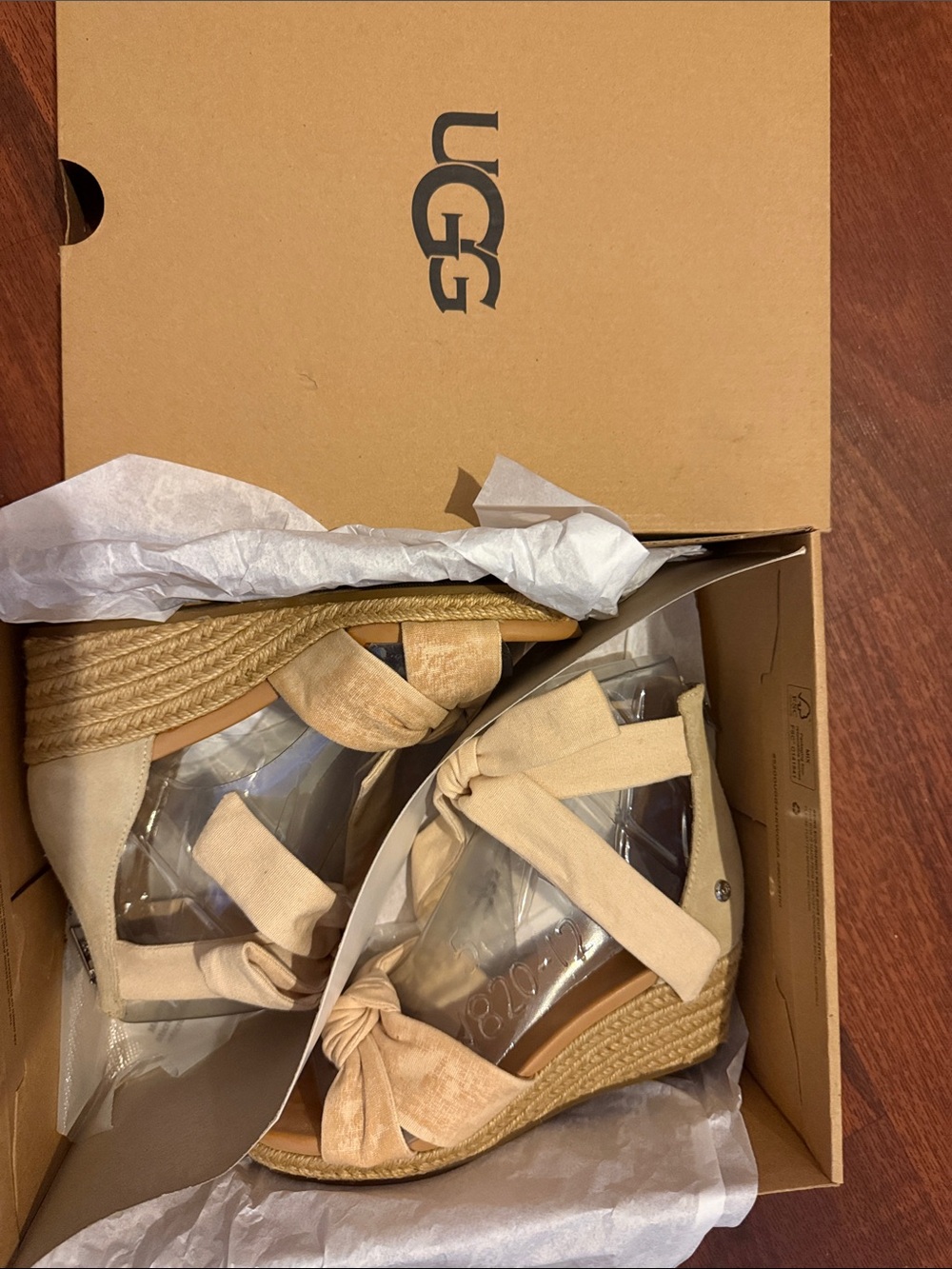 UGG Women's Beige Espadrille Wedge Sandals with Knot Straps